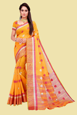 Shaibo saree Woven Daily Wear Cotton Silk Saree(Yellow)