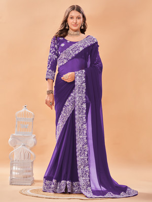 Lovisa Fashion Embroidered, Embellished Bollywood Georgette Saree(Light Blue)
