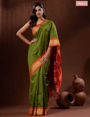 Joyguru Textile Woven Handloom Cotton Silk Saree(Green)