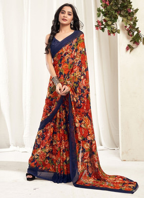 STYLEVEDA Printed Bollywood Georgette Saree(Orange)