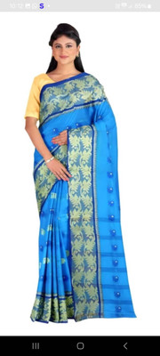 Moumitasaree Self Design, Solid/Plain Tant Pure Cotton Saree(Light Blue)
