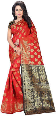 JS Clothing Mart Self Design Banarasi Silk Blend Saree(Red)