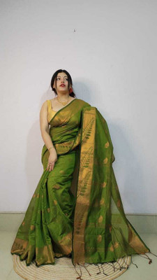 S G SAREES Woven Handloom Handloom Cotton Silk Saree(Green)