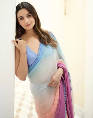 VIniVidi Color Block Bollywood Georgette Saree(Multicolor)