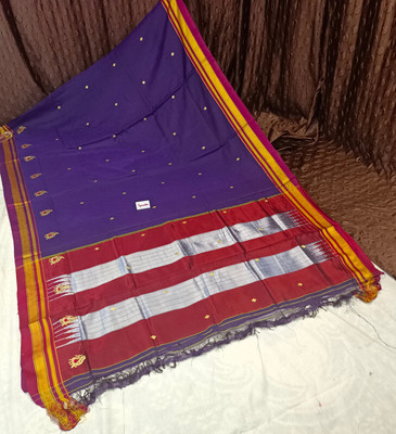 Spewim Woven Handloom Cotton Silk Saree(Dark Blue)