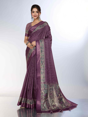 Pbs Prints Digital Print Banarasi Tussar Silk Saree(Purple)
