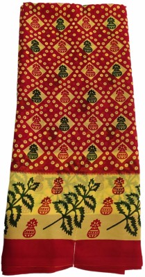 om Shakti Digital Print Bandhani Chiffon Saree(Red)