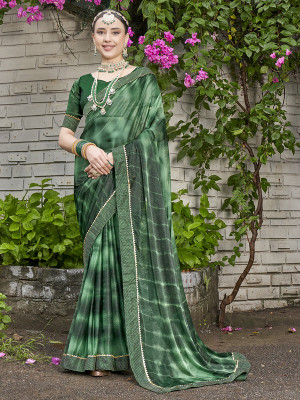 sagarika Solid/Plain Bollywood Chiffon Saree(Green)