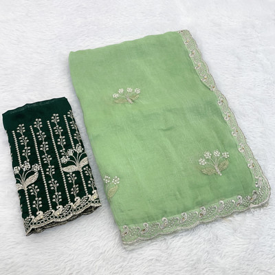 Zari and Ziba Embroidered Bollywood Georgette Saree(Green)
