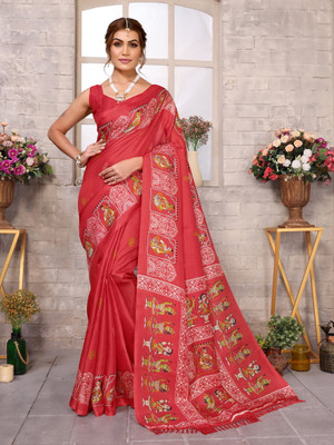 YASHIKA Printed Kalamkari Art Silk Saree(Red)