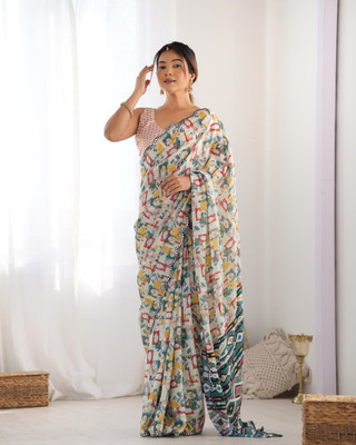 Moda Rapido Embroidered Bollywood Chiffon Saree(Silver)