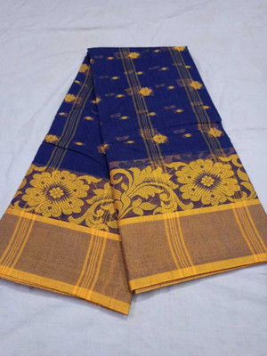 PUJASHAREE Self Design Tant Cotton Blend Saree(Blue)