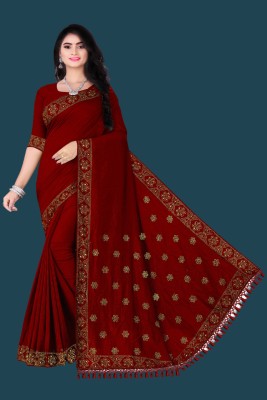 SHIVAYFAB Embroidered, Embellished Bollywood Pure Cotton, Chanderi Saree(Maroon)