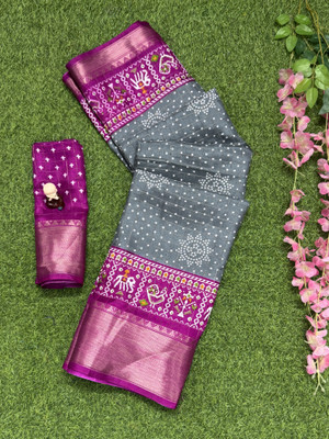 RegalDrapes Printed Bandhani Silk Blend, Art Silk Saree(Grey)