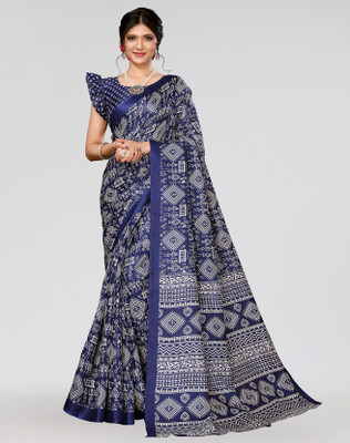 ANIRAV Printed Mysore Art Silk Saree(Blue)