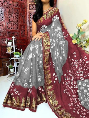 rajranitextiles Printed Bandhani Georgette Saree(Grey, Red)