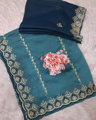 shrijamyaham Embroidered, Floral Print Leheria Georgette Saree(Mustard)