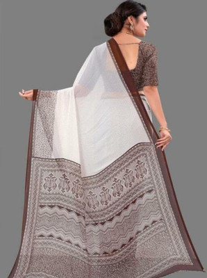 het designer studio Printed Daily Wear Georgette Saree(Brown)