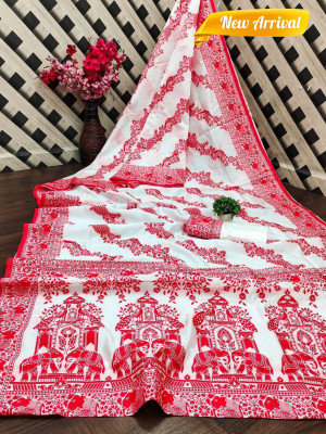 Aika Woven Banarasi Pure Silk Saree(Multicolor, Maroon)
