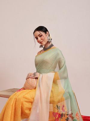 SILK ZONE Digital Print Chanderi Cotton Blend Saree(Multicolor)
