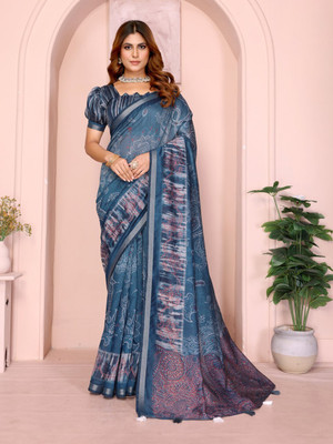 BINAKA FASHION Printed, Paisley, Woven Daily Wear Jacquard, Cotton Linen Saree(Dark Blue)