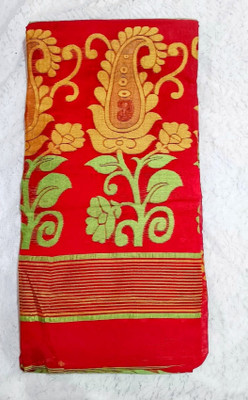 PalEcommerce Printed, Floral Print, Woven Jamdani Cotton Blend Saree(Red)