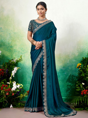 Vivan Fab Embroidered Bollywood Silk Blend Saree(Multicolor)