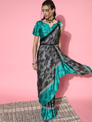 Sareemall Printed Bollywood Crepe Saree(Grey)