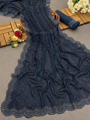 agb tex Woven Bollywood Georgette Saree(Light Blue)