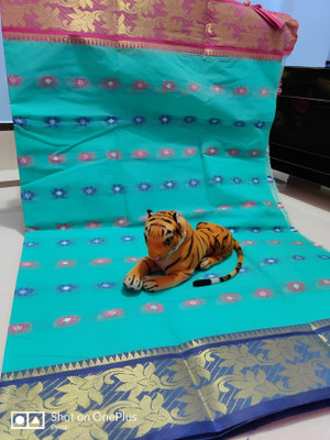 LDma Woven Tant Handloom Pure Cotton Saree(Multicolor)
