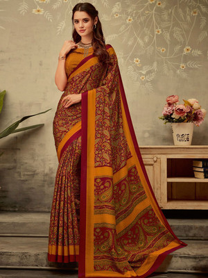 Anouk Rustic Printed Daily Wear Crepe Saree(Maroon)