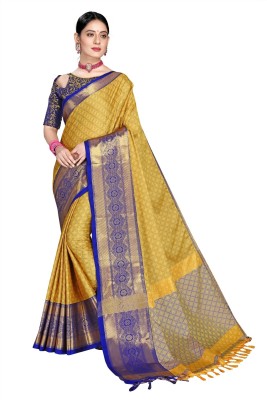 GEETABA FASHION Self Design Paithani Silk Blend, Cotton Silk Saree(Yellow)