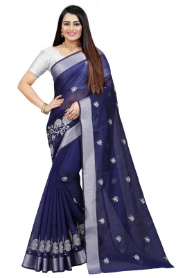 Indian Fashionista Embroidered Bollywood Cotton Silk Saree(Blue)