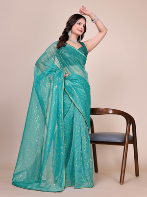 yourwish Embroidered, Embellished Bollywood Supernet Saree(Light Green)