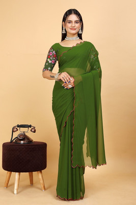 SHIV FASHION Solid/Plain Bollywood Georgette Saree(Light Green)