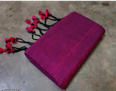 KISHORI PUNJANI MAHAL Solid/Plain Handloom Cotton Blend Saree(Maroon)
