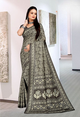Novus Knitting Printed Daily Wear Art Silk Saree(Black)
