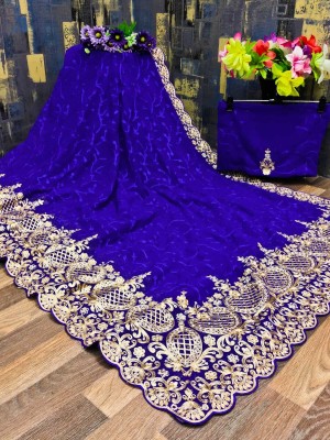 KHRITI FAB Embroidered Bollywood Georgette Saree(Blue)