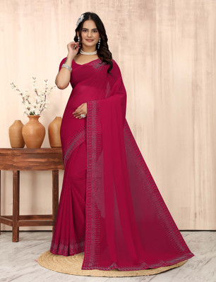 pari creation Solid/Plain, Self Design, Dyed Bollywood Georgette Saree(Pink)