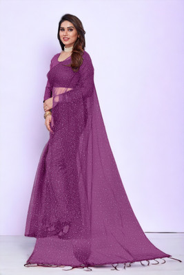 InfiniteFab Embroidered Bollywood Net Saree(Purple)