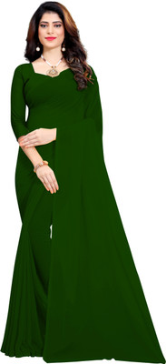 nva fashion Solid/Plain Bollywood Georgette Saree(Dark Green)