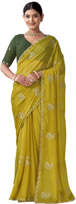 Ethina Fashion Embroidered Bollywood Georgette Saree(Yellow)