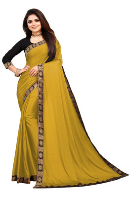 ENCLIQ Solid/Plain Daily Wear Lycra Blend Saree(Mustard)