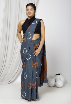 Divyam Printed Handloom Pure Cotton Saree(Grey, Brown)