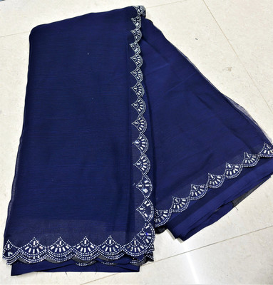 Dharam Creation Solid/Plain, Embellished, Dyed Bollywood Georgette Saree(Blue)