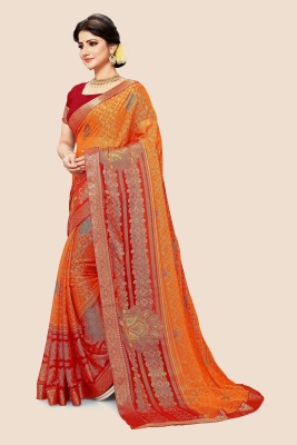 Divastri Printed Bollywood Brasso, Chiffon Saree(Maroon, Mustard)