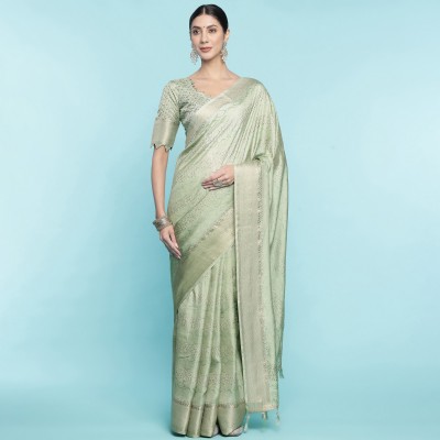 RekhaManiyar Woven Bollywood Silk Blend Saree(Light Green)