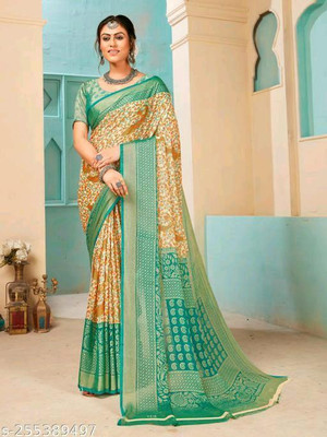 Saraswati Fab Printed Mysore Brasso Saree(Light Blue)
