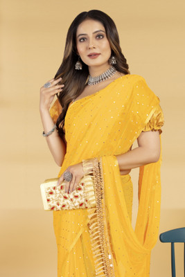 DIVYASHAKTI FASHION Embellished Bollywood Chiffon Saree(Gold)