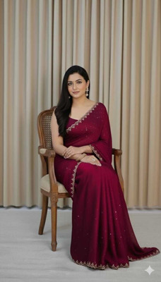 JAINICA Embellished Bollywood Pure Silk Saree(Red)